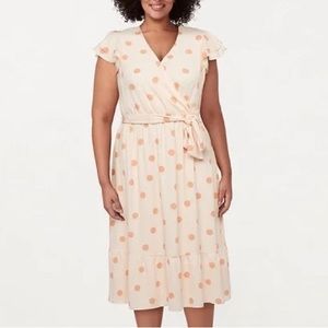 LC Lauren Conrad Flutter Faux-Wrap Midi Dress Plus Size 3X, Light Beige Dot